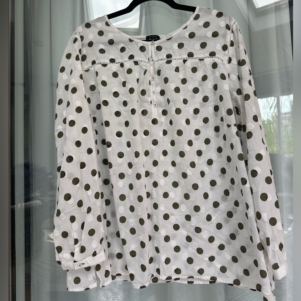 J. Jill White and Green Boxy 3/4 Sleeve Blouse